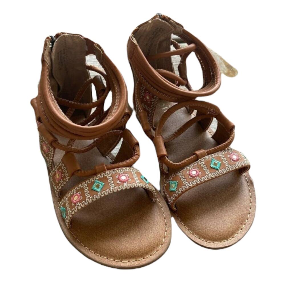 kidpik Girls Sandals Size 1‎ Gladiator Style Tassels Embroidered Back Zip NEW